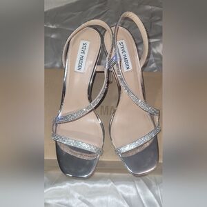 Steve Madden Noelle Rhinestone Silver Stiletto Sandals - Size 10